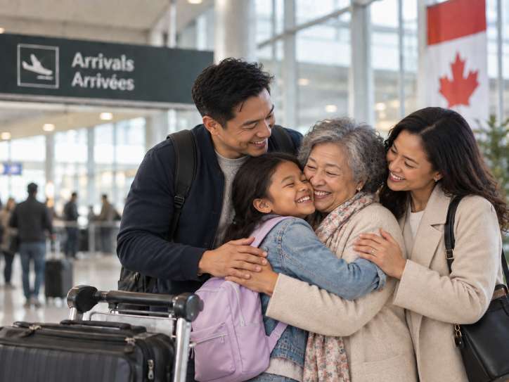 Family reunited at Canadian airport arrivals